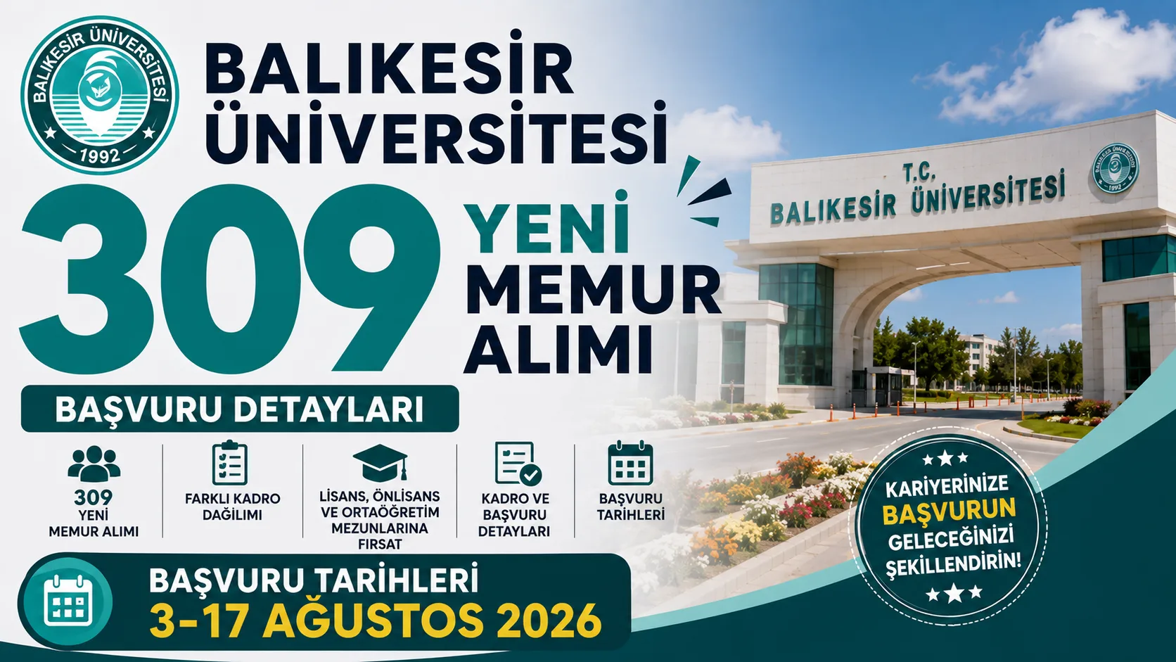BALIKESİR ÜNİVERSİTESİ 309 YENİ MEMUR ALIMI BAŞVURU DETAYLARI