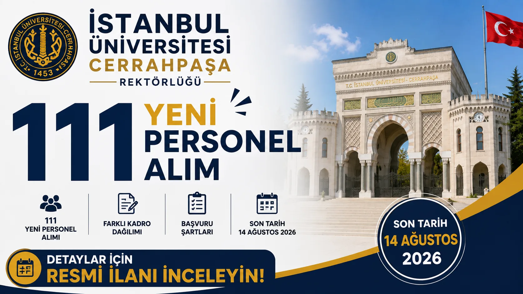 İSTANBUL ÜNİVERSİTESİ-CERRAHPAŞA REKTÖRLÜĞÜ 111 YENİ PERSONEL ALIM DETAYLARI